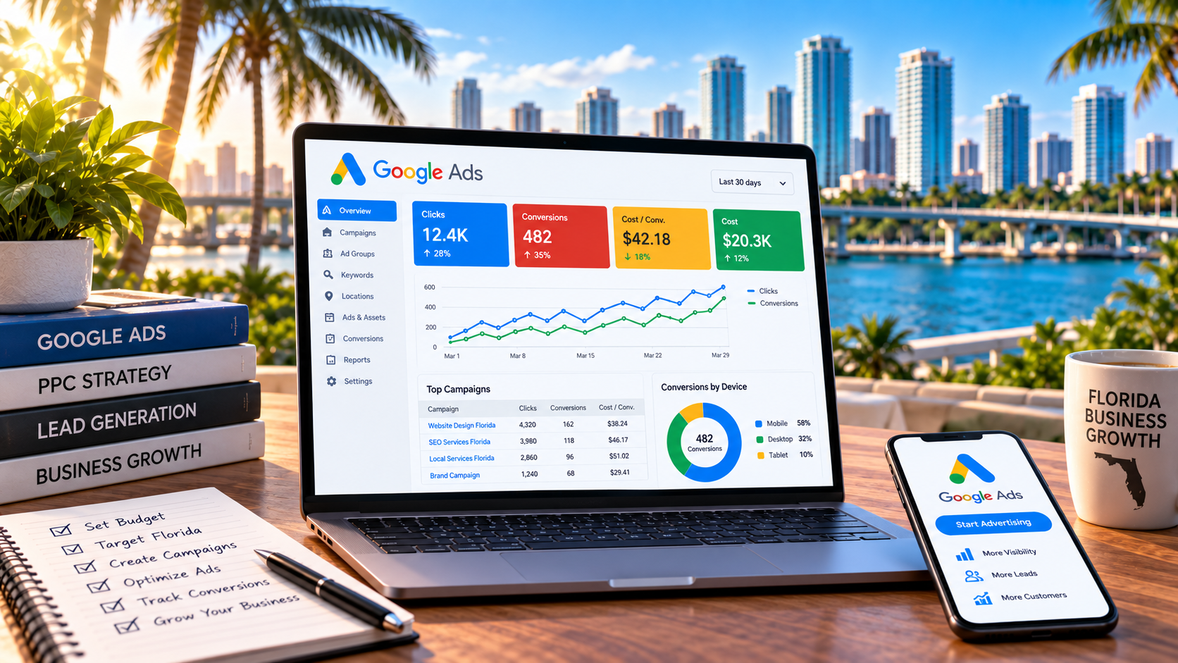 Google Ads Florida campaign strategy and performance dashboard for businesses
