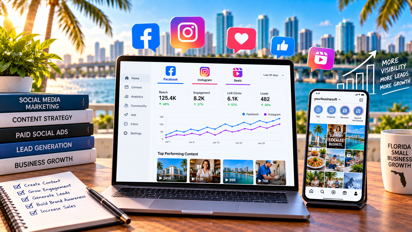 Social media marketing Florida strategy with Facebook Instagram and Reels analytics